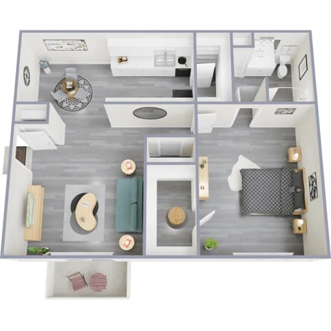 Floor plan for 1 bed, 1 bath, 720 sqft